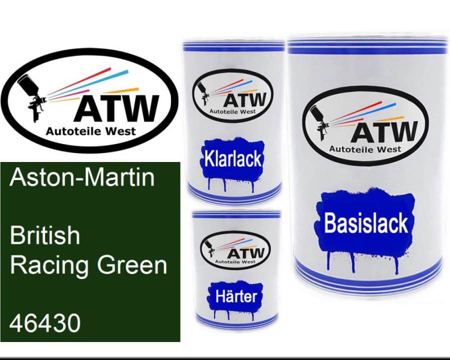 Aston-Martin, British Racing Green, 46430: 500ml Lackdose + 500ml Klarlack + 250ml Härter - Set, von ATW Autoteile West.